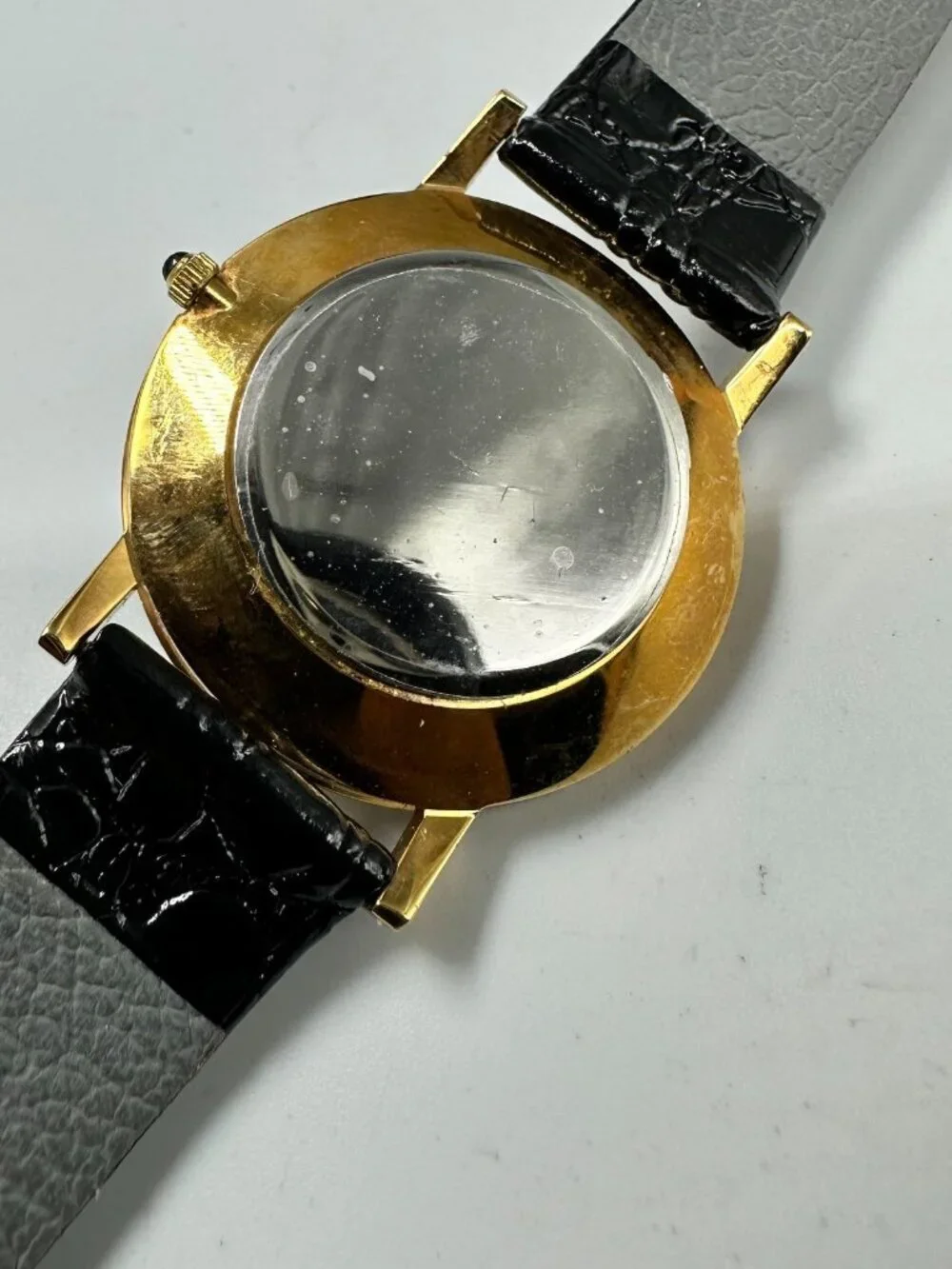 Bald Eagle Watch Men Gold Tone American Flag Black Leather Band New Battery 9.5